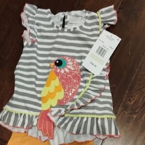Rare Editions Gray Striped Top and Orange Pants Set